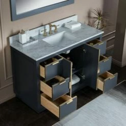 WOODBRIDGE Venice 48"x21"x33" Solid Wood Bath Vanities Side Cabinet In Grey And Gold Trim And Carrara Marble Vanity Top Cabinet With 3 Pre-Drilled Holes For 8-inch Widespread Faucet. -Woodbridgebath Shop 6167c9457566b thumb 600x600