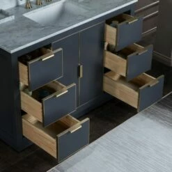 WOODBRIDGE Venice 48"x21"x33" Solid Wood Bath Vanities Side Cabinet In Grey And Gold Trim And Carrara Marble Vanity Top Cabinet With 3 Pre-Drilled Holes For 8-inch Widespread Faucet. -Woodbridgebath Shop 6167c9464df10 thumb 600x600