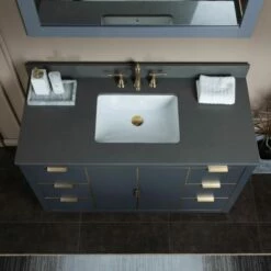 WOODBRIDGE Venice 48"x21"x33" Solid Wood Bath Vanities Side Cabinet In Grey With Gold Trim And Engineered Stone Composite Vanity Top In Dark Gray With 3 Pre-Drilled Holes For 8-inch Widespread Faucet. -Woodbridgebath Shop 6167caf411c4f thumb 600x600