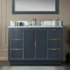 WOODBRIDGE Venice 48"x21"x33" Solid Wood Bath Vanities Side Cabinet In Grey With Gold Trim And Engineered Stone Composite Vanity Top In Fish Belly White With 3 Pre-Drilled Holes For 8-inch Widespread Faucet. -Woodbridgebath Shop 6167cb901fce8 thumb 600x600