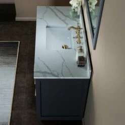 WOODBRIDGE Venice 48"x21"x33" Solid Wood Bath Vanities Side Cabinet In Grey With Gold Trim And Engineered Stone Composite Vanity Top In Fish Belly White With 3 Pre-Drilled Holes For 8-inch Widespread Faucet. -Woodbridgebath Shop 6167cb977c06c thumb 600x600