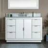 WOODBRIDGE Venice 48"x21"x33" Solid Wood Bath Vanities Side Cabinet In White And Brushed Nickel Trim And Carrara Marble Vanity Top Cabinet With 3 Pre-Drilled Holes For 8-inch Widespread Faucet. -Woodbridgebath Shop 6167cf9fbd9ff thumb 600x600