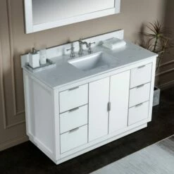 WOODBRIDGE Venice 48"x21"x33" Solid Wood Bath Vanities Side Cabinet In White And Brushed Nickel Trim And Carrara Marble Vanity Top Cabinet With 3 Pre-Drilled Holes For 8-inch Widespread Faucet. -Woodbridgebath Shop 6167cfa40b4a4 thumb 600x600