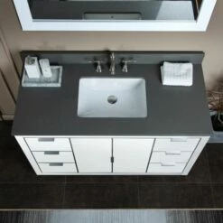WOODBRIDGE Venice 48"x21"x33" Solid Wood Bath Vanities Side Cabinet In White With Brushed Nickel Trim And Engineered Stone Composite Vanity Top In Dark Gray With 3 Pre-Drilled Holes For 8-inch Widespread Faucet. -Woodbridgebath Shop 6167d200ddebb thumb 600x600