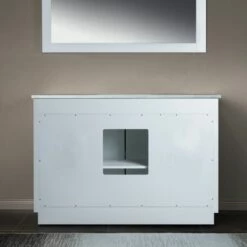 WOODBRIDGE Venice 48"x21"x33" Solid Wood Bath Vanities Side Cabinet In White With Brushed Nickel Trim And Engineered Stone Composite Vanity Top In Fish Belly White With 3 Pre-Drilled Holes For 8-inch Widespread Faucet. -Woodbridgebath Shop 6167d2f51d739 thumb 600x600