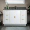 WOODBRIDGE Venice 48"x21"x33" Solid Wood Bath Vanities Side Cabinet In White With Gold Trim And Engineered Stone Composite Vanity Top In Dark Gray With 3 Pre-Drilled Holes For 8-inch Widespread Faucet. -Woodbridgebath Shop 6167d5cc2dd3d thumb 600x600