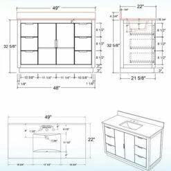 WOODBRIDGE Venice 48"x21"x33" Solid Wood Bath Vanities Side Cabinet In White With Gold Trim And Engineered Stone Composite Vanity Top In Fish Belly White With 3 Pre-Drilled Holes For 8-inch Widespread Faucet. -Woodbridgebath Shop 6167d695775e7 thumb 600x600