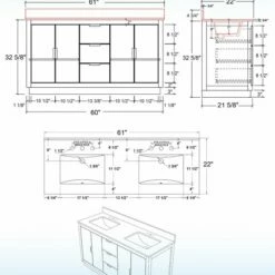 WOODBRIDGE Venice 60"x21"x33" Solid Wood Bath Vanities Side Cabinet In White With Brushed Nickel Trim And Carrara Marble Vanity Top Cabinet With 3 Pre-Drilled Holes For 8-inch Widespread Faucet. -Woodbridgebath Shop 6170e2953b7fe thumb 600x600