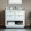 WOODBRIDGE Venice 36"x21"x33" Solid Wood Bath Vanities Side Cabinet In White With Gold Trim And Engineered Stone Composite Vanity Top In Carrara White 3 Pre-Drilled Holes For 8-inch Widespread Faucet. -Woodbridgebath Shop 6178fb8d94030 thumb 600x600