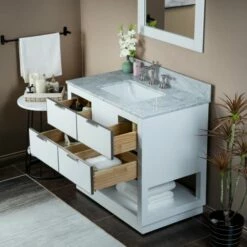 WOODBRIDGE Venice 36"x21"x33" Solid Wood Bath Vanities Side Cabinet In White And Brushed Nickel Trim And Carrara Marble Vanity Top Cabinet With 3 Pre-Drilled Holes For 8-inch Widespread Faucet. -Woodbridgebath Shop 6179026458d0b thumb 600x600