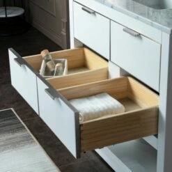 WOODBRIDGE Venice 36"x21"x33" Solid Wood Bath Vanities Side Cabinet In White And Brushed Nickel Trim And Carrara Marble Vanity Top Cabinet With 3 Pre-Drilled Holes For 8-inch Widespread Faucet. -Woodbridgebath Shop 61790269e5416 thumb 600x600