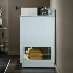 WOODBRIDGE Venice 36"x21"x33" Solid Wood Bath Vanities Side Cabinet In White And Brushed Nickel Trim And Carrara Marble Vanity Top Cabinet With 3 Pre-Drilled Holes For 8-inch Widespread Faucet. -Woodbridgebath Shop 61790272a5512 thumb 600x600