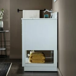 WOODBRIDGE Venice 36"x21"x33" Solid Wood Bath Vanities Side Cabinet In White With Brushed Nickel Trim And Engineered Stone Composite Vanity Top In Carrara White 3 Pre-Drilled Holes For 8-inch Widespread Faucet. -Woodbridgebath Shop 6179043c7f692 thumb 600x600