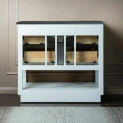 WOODBRIDGE Venice 36"x21"x33" Solid Wood Bath Vanities Side Cabinet In White With Brushed Nickel Trim And Engineered Stone Composite Vanity Top In Dark Gray With 3 Pre-Drilled Holes For 8-inch Widespread Faucet. -Woodbridgebath Shop 617904aa87945 thumb 600x600