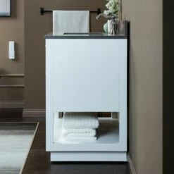 WOODBRIDGE Venice 36"x21"x33" Solid Wood Bath Vanities Side Cabinet In White With Brushed Nickel Trim And Engineered Stone Composite Vanity Top In Dark Gray With 3 Pre-Drilled Holes For 8-inch Widespread Faucet. -Woodbridgebath Shop 617904ac78230 thumb 600x600