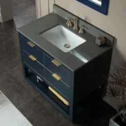 WOODBRIDGE Venice 36"x21"x33" Solid Wood Bath Vanities Side Cabinet In Navy Blue With Gold And Engineered Stone Composite Vanity Top In Dark Gray With 3 Pre-Drilled Holes For 8-inch Widespread Faucet. -Woodbridgebath Shop 61790ebd763ad thumb 600x600