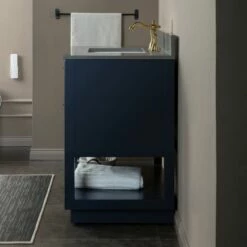 WOODBRIDGE Venice 36"x21"x33" Solid Wood Bath Vanities Side Cabinet In Navy Blue With Gold And Engineered Stone Composite Vanity Top In Dark Gray With 3 Pre-Drilled Holes For 8-inch Widespread Faucet. -Woodbridgebath Shop 61790ec82336b thumb 600x600