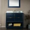 WOODBRIDGE Venice 36"x21"x33" Solid Wood Bath Vanities Side Cabinet In Navy Blue With Gold Trim And Engineered Stone Composite Vanity Top In Fish Belly White With 3 Pre-Drilled Holes For 8-inch Widespread Faucet. -Woodbridgebath Shop 6179100b56961 thumb 600x600