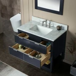 WOODBRIDGE Venice 36"x21"x33" Solid Wood Bath Vanities Side Cabinet In Grey And Brushed Nickel Trim And Carrara Marble Vanity Top Cabinet With 3 Pre-Drilled Holes For 8-inch Widespread Faucet. -Woodbridgebath Shop 617a449e6259e thumb 600x600