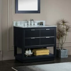 WOODBRIDGE Venice 36"x21"x33" Solid Wood Bath Vanities Side Cabinet In Grey And Brushed Nickel Trim And Carrara Marble Vanity Top Cabinet With 3 Pre-Drilled Holes For 8-inch Widespread Faucet. -Woodbridgebath Shop 617a44a37b069 thumb 600x600