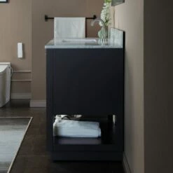 WOODBRIDGE Venice 36"x21"x33" Solid Wood Bath Vanities Side Cabinet In Grey And Brushed Nickel Trim And Carrara Marble Vanity Top Cabinet With 3 Pre-Drilled Holes For 8-inch Widespread Faucet. -Woodbridgebath Shop 617a44a62f1bc thumb 600x600