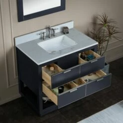 WOODBRIDGE Venice 36"x21"x33" Solid Wood Bath Vanities Side Cabinet In Grey With Brushed Nickel Trim And Engineered Stone Composite Vanity Top In Carrara White 3 Pre-Drilled Holes For 8-inch Widespread Faucet. -Woodbridgebath Shop 617a465e57a7d thumb 600x600