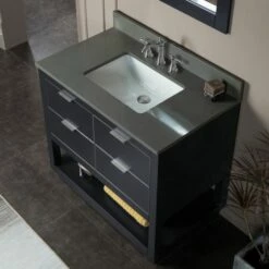 WOODBRIDGE Venice 36"x21"x33" Solid Wood Bath Vanities Side Cabinet In Grey With Brushed Nickel Trim And Engineered Stone Composite Vanity Top In Dark Gray With 3 Pre-Drilled Holes For 8-inch Widespread Faucet. -Woodbridgebath Shop 617a46cf1c30b thumb 600x600