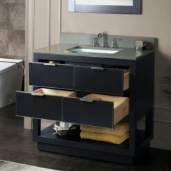 WOODBRIDGE Venice 36"x21"x33" Solid Wood Bath Vanities Side Cabinet In Grey With Brushed Nickel Trim And Engineered Stone Composite Vanity Top In Dark Gray With 3 Pre-Drilled Holes For 8-inch Widespread Faucet. -Woodbridgebath Shop 617a46d0d3607 thumb 600x600