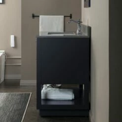 WOODBRIDGE Venice 36"x21"x33" Solid Wood Bath Vanities Side Cabinet In Grey With Brushed Nickel Trim And Engineered Stone Composite Vanity Top In Dark Gray With 3 Pre-Drilled Holes For 8-inch Widespread Faucet. -Woodbridgebath Shop 617a46d3064b3 thumb 600x600