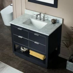 WOODBRIDGE Venice 42"x21"x33" Solid Wood Bath Vanities Side Cabinet In Grey And Brushed Nickel Trim And Carrara Marble Vanity Top Cabinet With 3 Pre-Drilled Holes For 8-inch Widespread Faucet. -Woodbridgebath Shop 617a491ab0be9 thumb 600x600