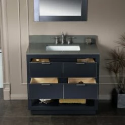 WOODBRIDGE Venice 42"x21"x33" Solid Wood Bath Vanities Side Cabinet In Grey With Brushed Nickel Trim And Engineered Stone Composite Vanity Top In Dark Gray With 3 Pre-Drilled Holes For 8-inch Widespread Faucet. -Woodbridgebath Shop 617a5274f2640 thumb 600x600