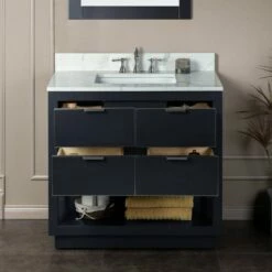 WOODBRIDGE Venice 42"x21"x33" Solid Wood Bath Vanities Side Cabinet In Grey With Brushed Nickel Trim And Engineered Stone Composite Vanity Top In Fish Belly White With 3 Pre-Drilled Holes For 8-inch Widespread Faucet. -Woodbridgebath Shop 617a53ca6c5f2 thumb 600x600