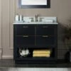 WOODBRIDGE Venice 42"x21"x33" Solid Wood Bath Vanities Side Cabinet In Grey With Gold Trim And Engineered Stone Composite Vanity Top In Carrara White 3 Pre-Drilled Holes For 8-inch Widespread Faucet. -Woodbridgebath Shop 617a57b17b1ef thumb 600x600