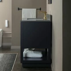 WOODBRIDGE Venice 42"x21"x33" Solid Wood Bath Vanities Side Cabinet In Grey With Gold Trim And Engineered Stone Composite Vanity Top In Dark Gray With 3 Pre-Drilled Holes For 8-inch Widespread Faucet. -Woodbridgebath Shop 617a5cece506b thumb 600x600