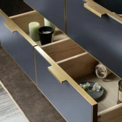 WOODBRIDGE Venice 42"x21"x33" Solid Wood Bath Vanities Side Cabinet In Grey With Gold Trim And Engineered Stone Composite Vanity Top In Dark Gray With 3 Pre-Drilled Holes For 8-inch Widespread Faucet. -Woodbridgebath Shop 617a5cf5be53f thumb 600x600