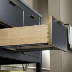 WOODBRIDGE Venice 42"x21"x33" Solid Wood Bath Vanities Side Cabinet In Grey With Gold Trim And Engineered Stone Composite Vanity Top In Dark Gray With 3 Pre-Drilled Holes For 8-inch Widespread Faucet. -Woodbridgebath Shop 617a5cf7b666b thumb 600x600