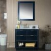 WOODBRIDGE Venice 42"x21"x33" Solid Wood Bath Vanities Side Cabinet In Navy Blue And Gold Trim And Carrara Marble Vanity Top Cabinet With 3 Pre-Drilled Holes For 8-inch Widespread Faucet. -Woodbridgebath Shop 617a62357b017 thumb 600x600