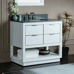 WOODBRIDGE Venice 42"x21"x33" Solid Wood Bath Vanities Side Cabinet In White With Brushed Nickel Trim And Engineered Stone Composite Vanity Top In Dark Gray With 3 Pre-Drilled Holes For 8-inch Widespread Faucet. -Woodbridgebath Shop 617a674db3c1e thumb 600x600