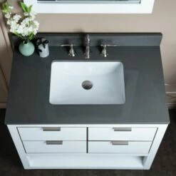 WOODBRIDGE Venice 42"x21"x33" Solid Wood Bath Vanities Side Cabinet In White With Brushed Nickel Trim And Engineered Stone Composite Vanity Top In Dark Gray With 3 Pre-Drilled Holes For 8-inch Widespread Faucet. -Woodbridgebath Shop 617a6757a67cd thumb 600x600