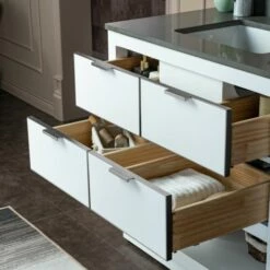 WOODBRIDGE Venice 42"x21"x33" Solid Wood Bath Vanities Side Cabinet In White With Brushed Nickel Trim And Engineered Stone Composite Vanity Top In Dark Gray With 3 Pre-Drilled Holes For 8-inch Widespread Faucet. -Woodbridgebath Shop 617a675b0102f thumb 600x600