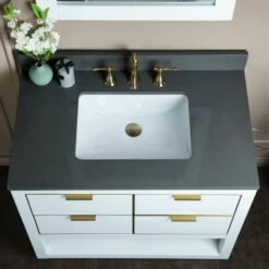 WOODBRIDGE Venice 42"x21"x33" Solid Wood Bath Vanities Side Cabinet In White With Gold Trim And Engineered Stone Composite Vanity Top In Dark Gray With 3 Pre-Drilled Holes For 8-inch Widespread Faucet. -Woodbridgebath Shop 617a6c1662d70 thumb 600x600