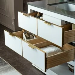 WOODBRIDGE Venice 42"x21"x33" Solid Wood Bath Vanities Side Cabinet In White With Gold Trim And Engineered Stone Composite Vanity Top In Dark Gray With 3 Pre-Drilled Holes For 8-inch Widespread Faucet. -Woodbridgebath Shop 617a6c1c57ff7 thumb 600x600