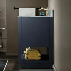 WOODBRIDGE Venice 30"x21"x33" Solid Wood Bath Vanities Side Cabinet In Grey And Gold Trim And Carrara Marble Vanity Top Cabinet With 3 Pre-Drilled Holes For 8-inch Widespread Faucet. -Woodbridgebath Shop 617f784ab9d69 thumb 600x600