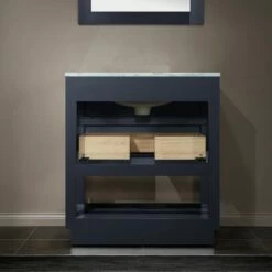 WOODBRIDGE Venice 30"x21"x33" Solid Wood Bath Vanities Side Cabinet In Grey And Gold Trim And Carrara Marble Vanity Top Cabinet With 3 Pre-Drilled Holes For 8-inch Widespread Faucet. -Woodbridgebath Shop 617f784b6e3fe thumb 600x600