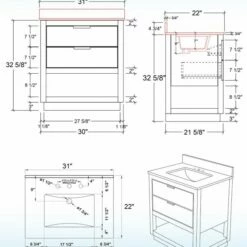 WOODBRIDGE Venice 30"x21"x33" Solid Wood Bath Vanities Side Cabinet In Grey And Gold Trim And Carrara Marble Vanity Top Cabinet With 3 Pre-Drilled Holes For 8-inch Widespread Faucet. -Woodbridgebath Shop 617f784bef51c thumb 600x600