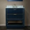 WOODBRIDGE Venice 30"x21"x33" Solid Wood Bath Vanities Side Cabinet In Navy Blue And Gold Trim And Carrara Marble Vanity Top Cabinet With 3 Pre-Drilled Holes For 8-inch Widespread Faucet. -Woodbridgebath Shop 617f97056ed21 thumb 600x600