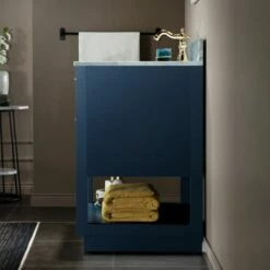 WOODBRIDGE Venice 30"x21"x33" Solid Wood Bath Vanities Side Cabinet In Navy Blue And Gold Trim And Carrara Marble Vanity Top Cabinet With 3 Pre-Drilled Holes For 8-inch Widespread Faucet. -Woodbridgebath Shop 617f970836d97 thumb 600x600