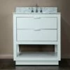 WOODBRIDGE Venice 30"x21"x33" Solid Wood Bath Vanities Side Cabinet In White And Brushed Nickel Trim And Carrara Marble Vanity Top Cabinet With 3 Pre-Drilled Holes For 8-inch Widespread Faucet. -Woodbridgebath Shop 617fa47a022c3 thumb 600x600