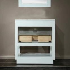 WOODBRIDGE Venice 30"x21"x33" Solid Wood Bath Vanities Side Cabinet In White With Brushed Nickel Trim And Engineered Stone Composite Vanity Top In Carrara White 3 Pre-Drilled Holes For 8-inch Widespread Faucet. -Woodbridgebath Shop 617fa4da33696 thumb 600x600