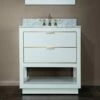 WOODBRIDGE Venice 30"x21"x33" Solid Wood Bath Vanities Side Cabinet In White And Gold Trim And Carrara Marble Vanity Top Cabinet With 3 Pre-Drilled Holes For 8-inch Widespread Faucet. -Woodbridgebath Shop 617fa8c4a10d3 thumb 600x600